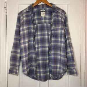 American Eagle Outfitters Distressed Blue and White Plaid Flannel Size XS